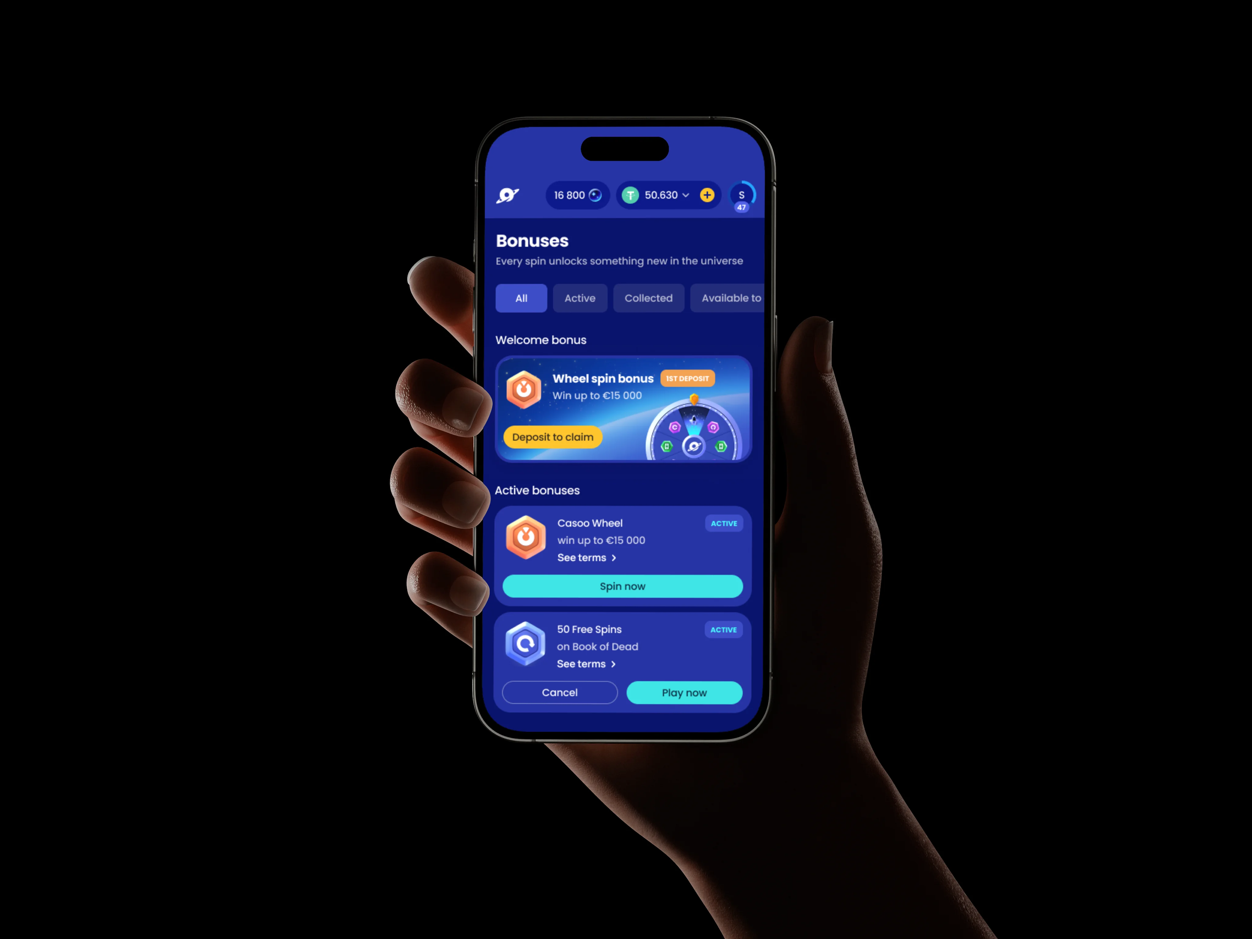 Casoo mobile bonuses screen