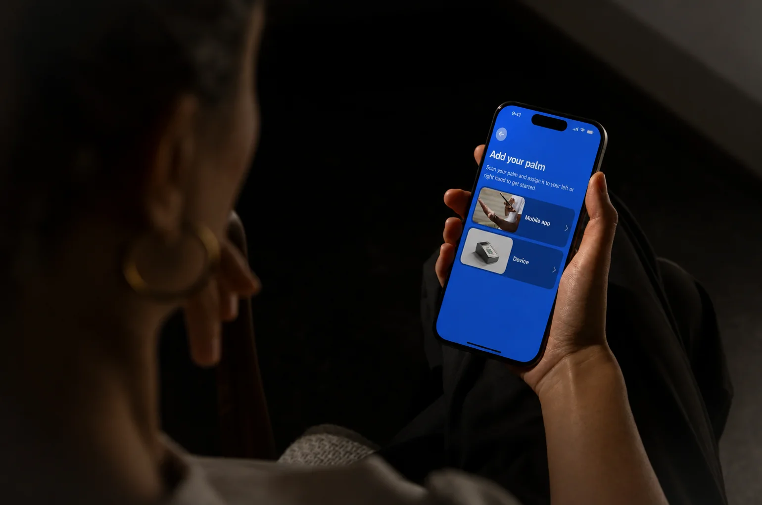 Handwave palm recognition app on a phone held in hand